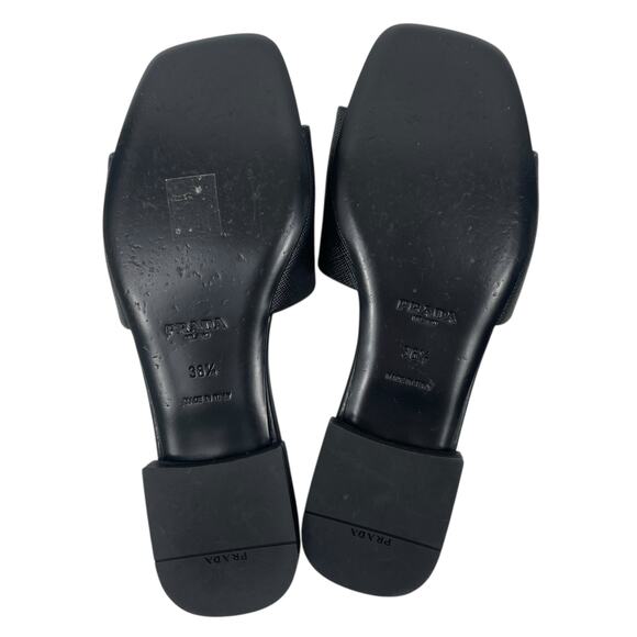 Prada Saffiano Triangle Logo Plaque Slide Flat Sandal Black Size 36.5 - Picture 9 of 11